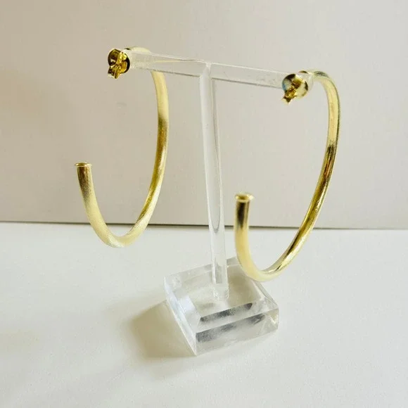 Sheila Fajl Arlene Hoop Earrings dangle Post 14k Gold plated Brushed Metal 2.5"L